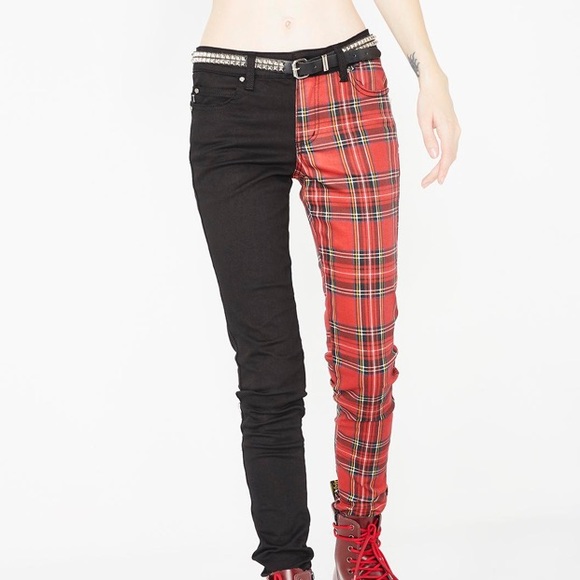 half tartan half black jeans